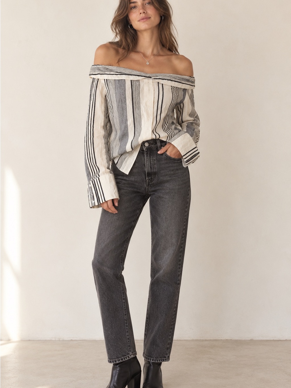 Stone Cold Fox rare off the shoulder button down top